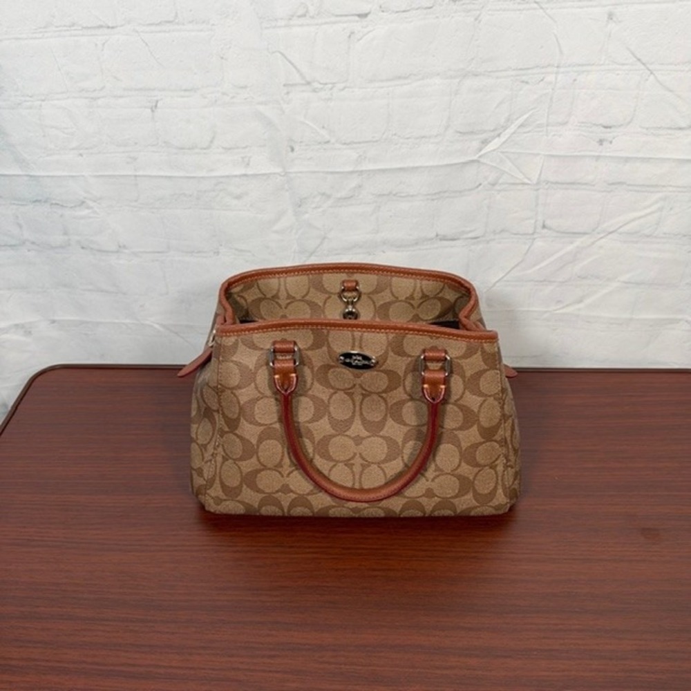 Coach Savannah Small Carryallā Signature Canvas Brown Leather Crossbody Bag